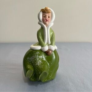 Charming Holiday Ceramic Green and White Caroler Figurine